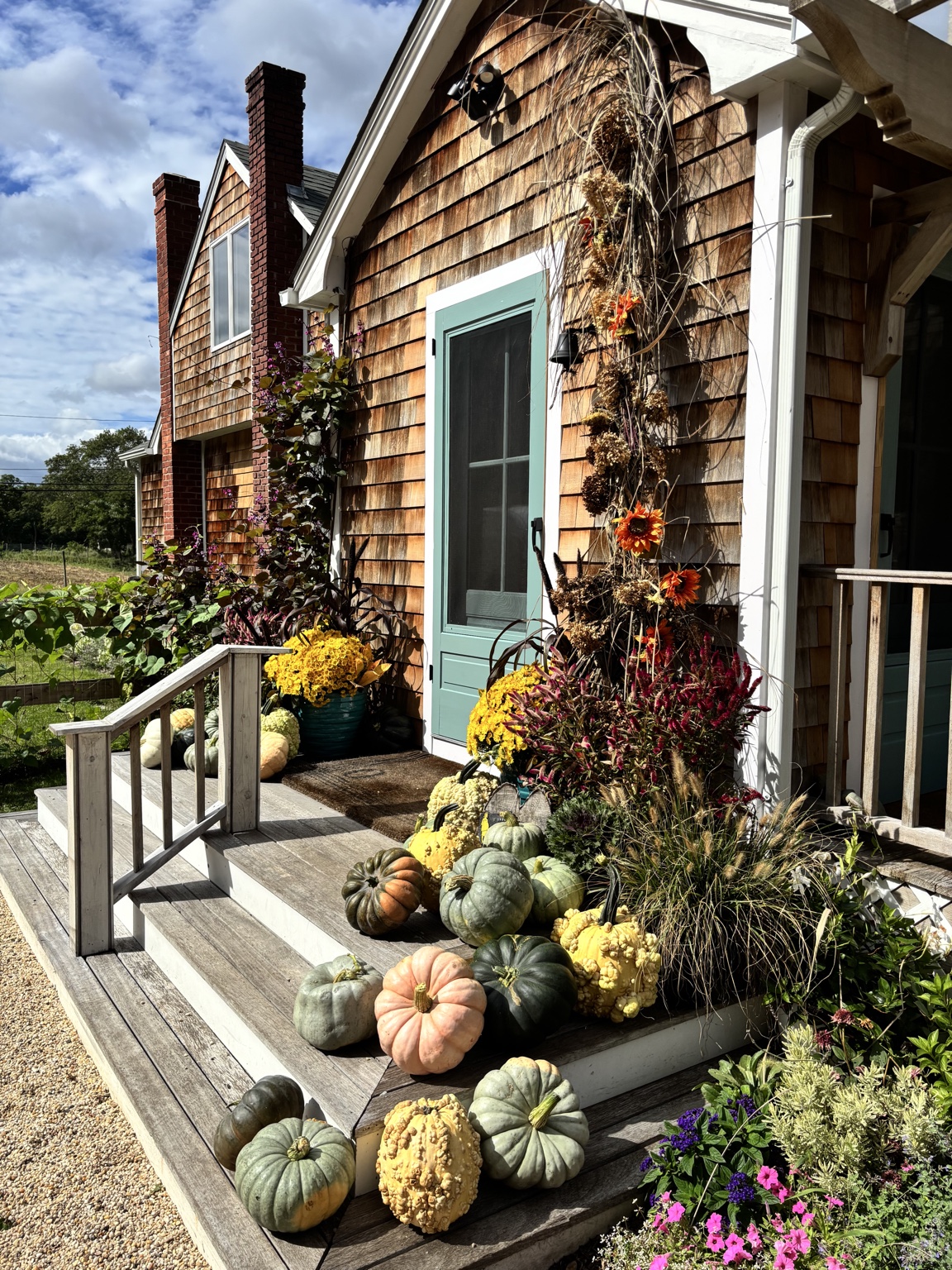 Fall pumpkin and planter display